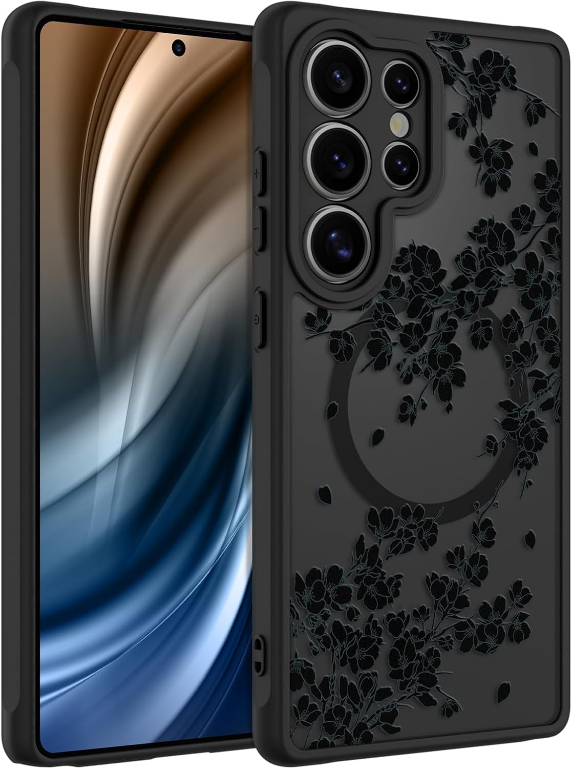 OOK Case Fit for Samsung Galaxy S25 Ultra 6.9 Inch (Wireless Charging Compatible) Black Floral Flowers Design Translucent Phone Cover Soft TPU + Hard PC Anti-Scratch Shockproof Magnetic Case for Women - Image 7