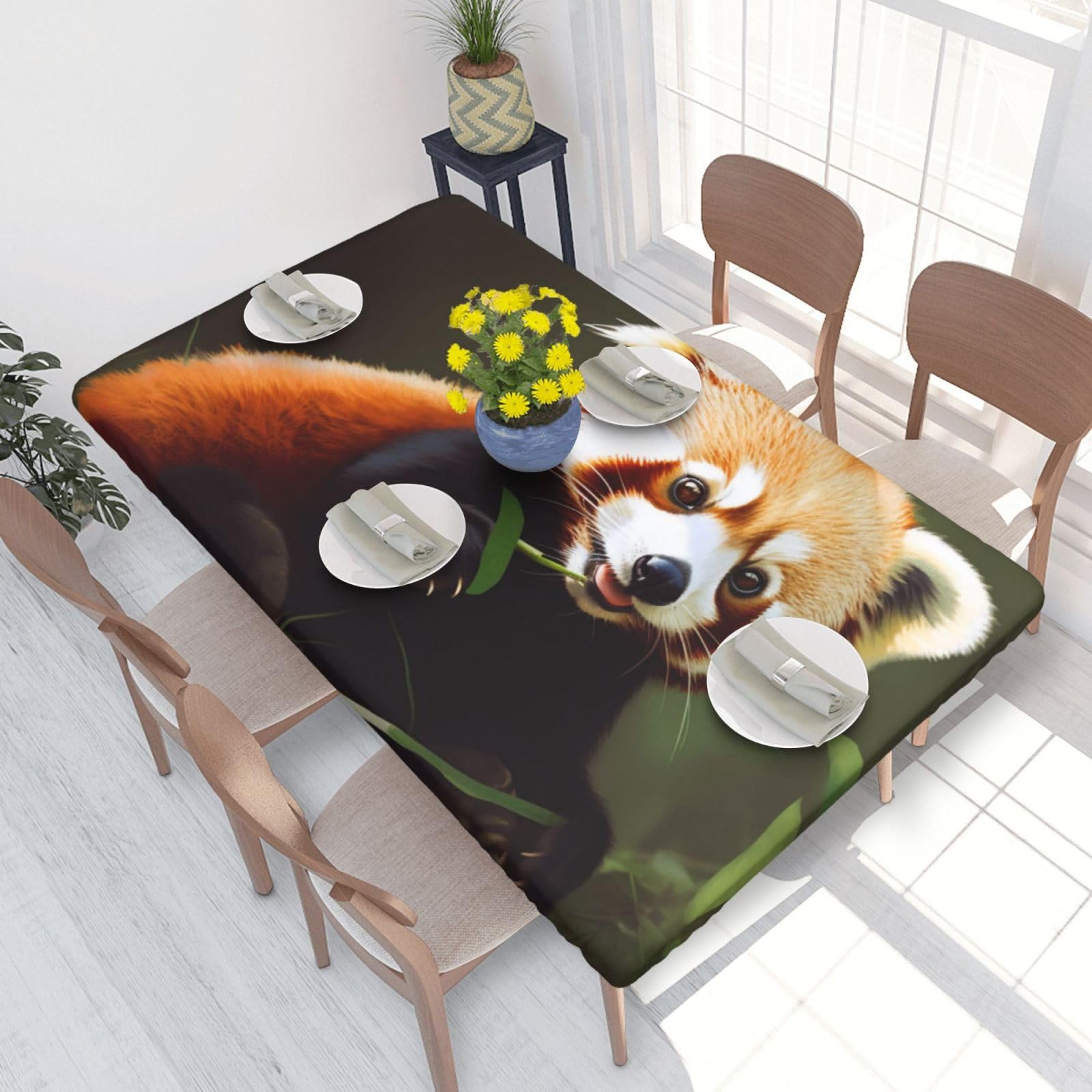 WPKJU Little Red Panda Printed Tablecloths 4ft Rectangular Table Covers Washable Polyester Decorative Table Cloth for Dining Table Picnic Wedding