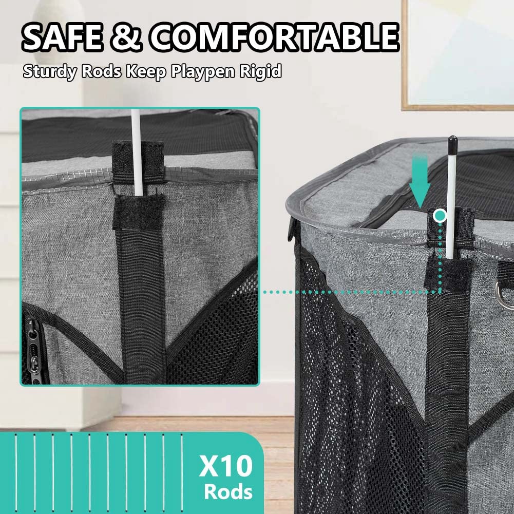 XhuangTech Parc de jeu portable pliable pour chiot et chat, intérieur/extérieur et sac de transport pour animal de compagnie + étui de transport gratuit (gris, taille S (80 x 80 x 50,8 cm)