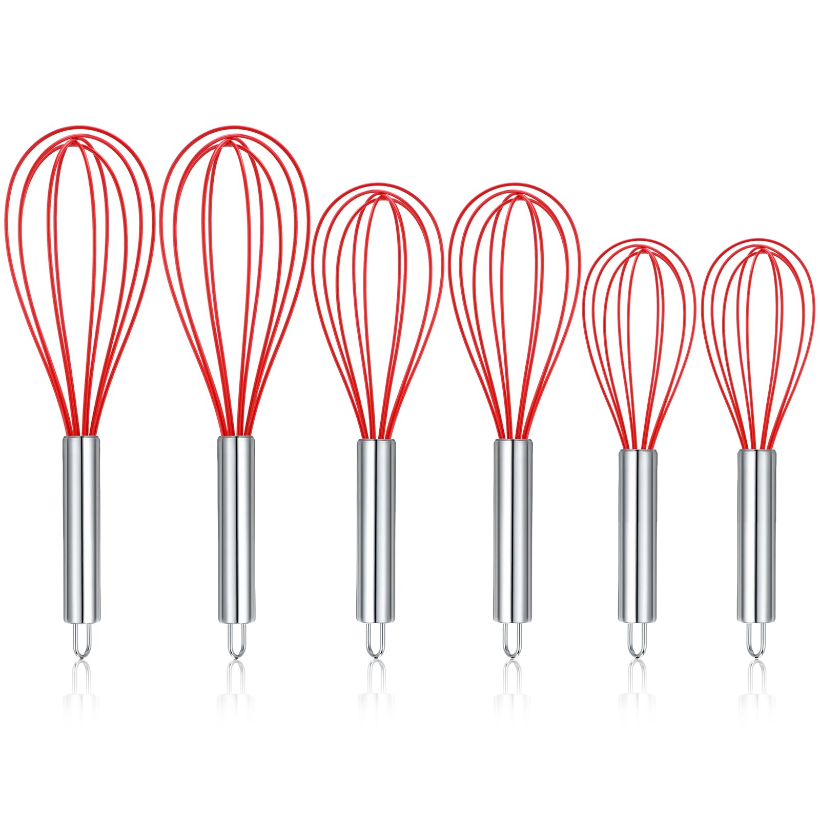Juego de 6 batidores de silicona de 8, 10, 12 pulgadas, batidores de cocina para cocinar, acero inoxidable y silicona, revestimien