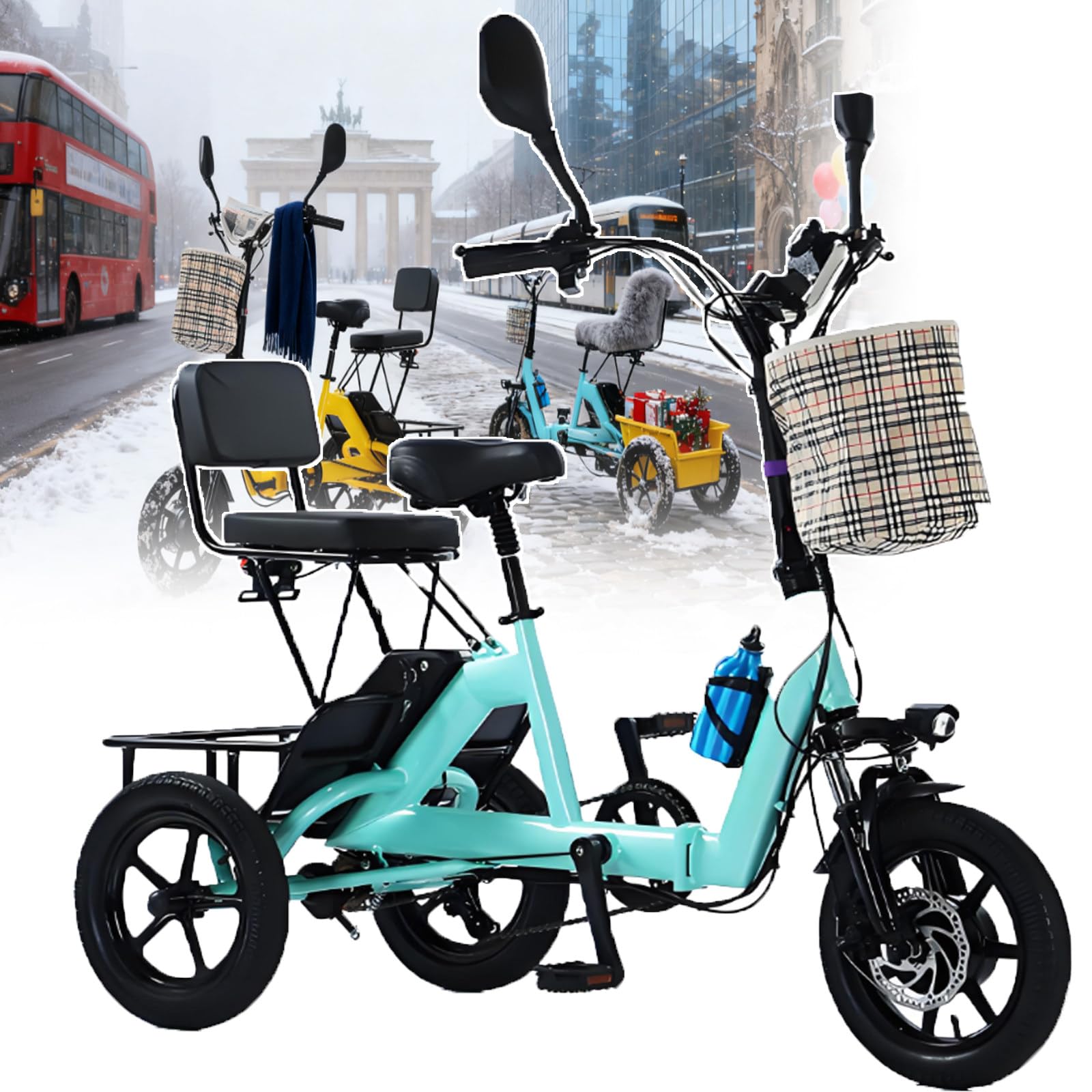 Tricycle Cargo électrique Pliable pour Adultes, Charge maximale de 180 kg, autonomie de 45 km, 3 Modes, écran LCD, Phare LED, avertisseur sonore, Bleu