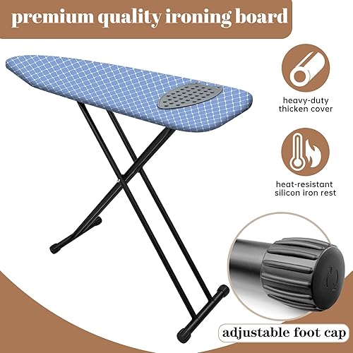 Miniatura 7 de Tabla de planchar, compacta y ahorradora de espacio, tamaño 43 x 13 pulgadas, con acolchado extra grueso y resistente, estructura estable, fácil de