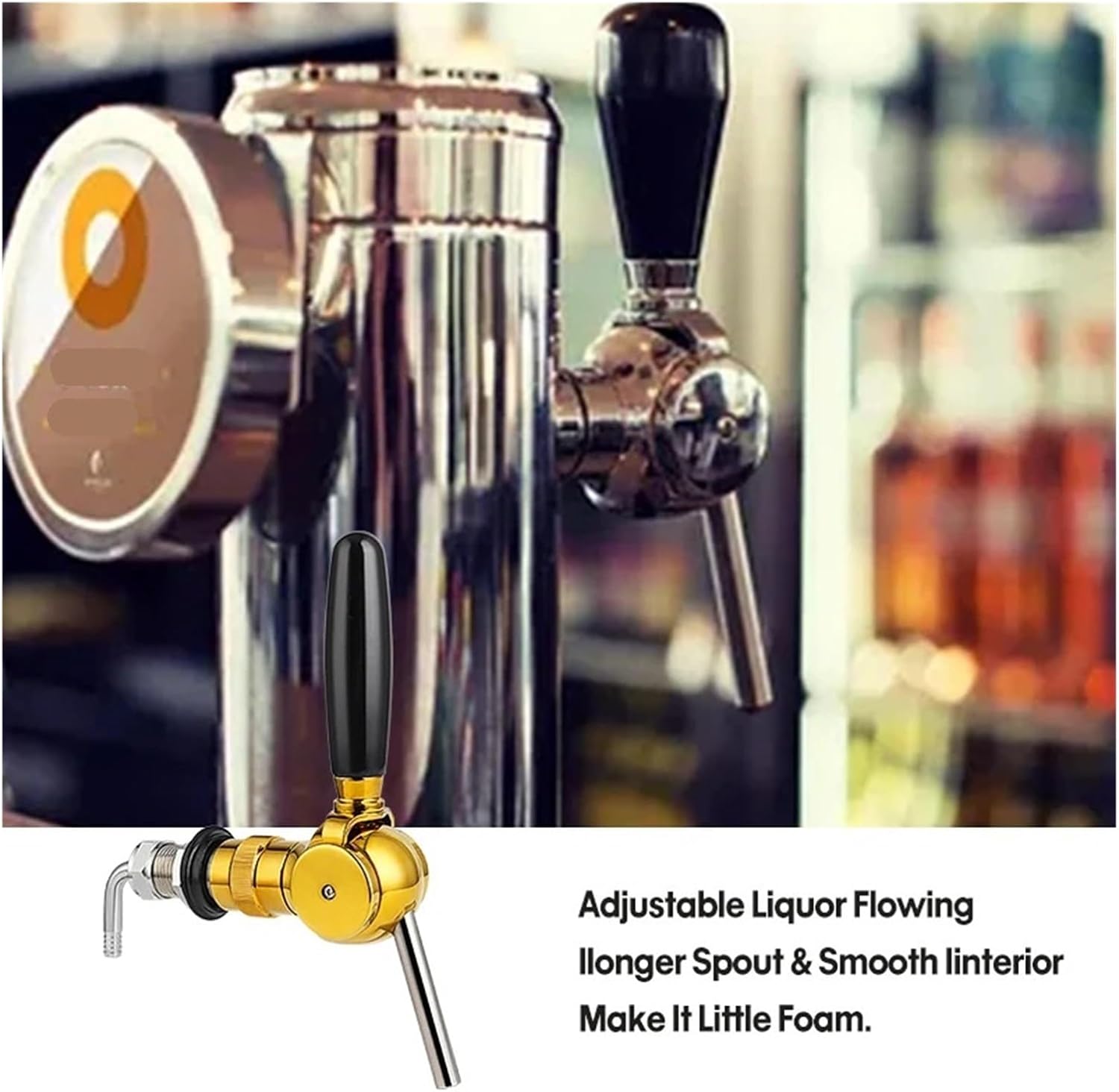 beer tap, Golden Beer Tap Faucet, G5/8 Thread Shank & Keg Flowing Control Ball Home Brewing Silver Draft Soda Kit,For Homebrew Beer Tower(Golden)