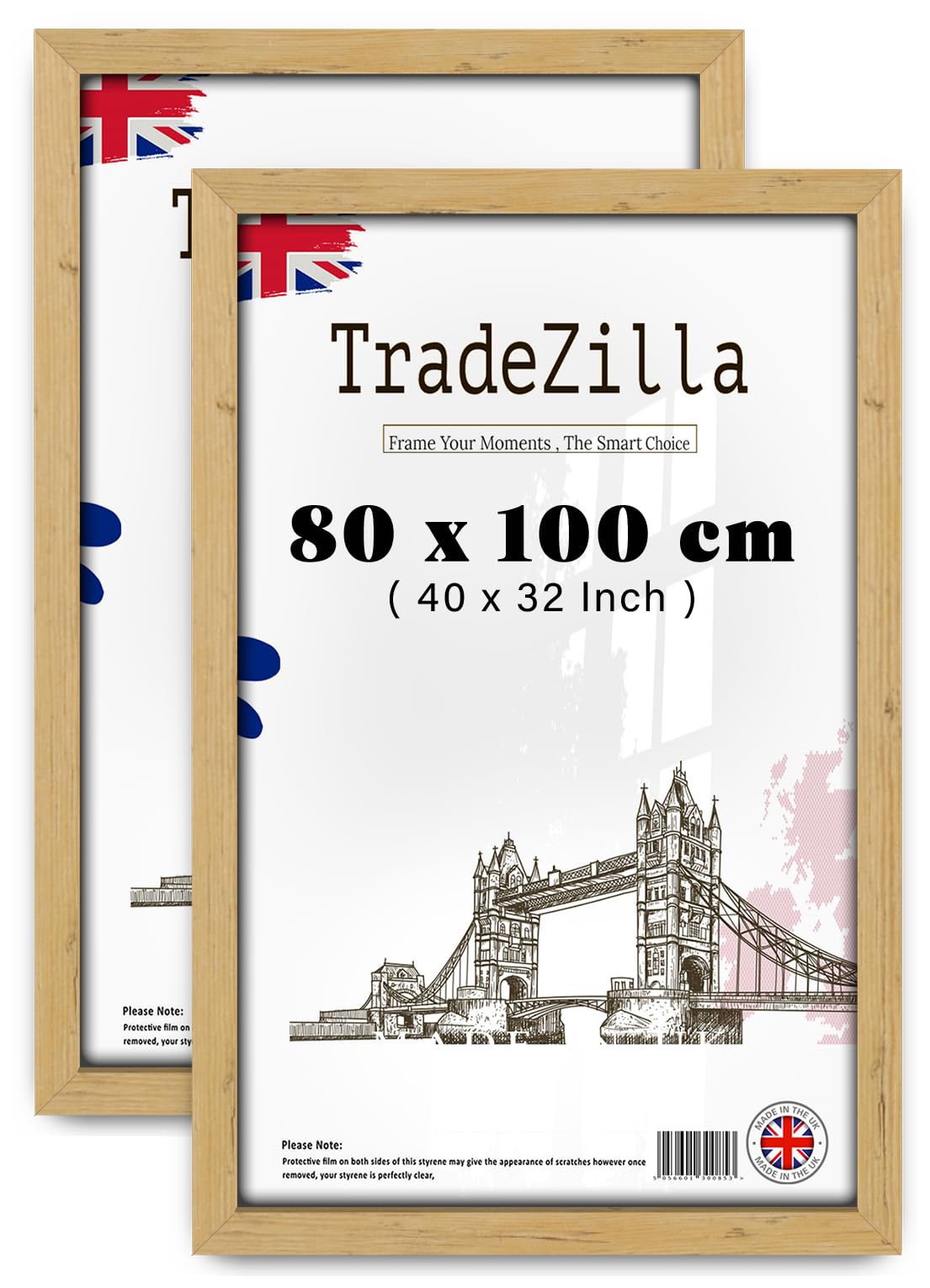 Tradezilla Pine Pack Of 2 Extra Large Picture Frames (80 X 100 Cm) - 40 X 32 Inch Wood Finish, 800 X 1000 Mm Frame, 40 X 32 Clear Perspex [ ]