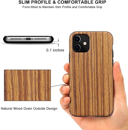 Miniatura 3 de TENDLIN Compatible con iPhone 11, diseño exterior de grano de madera, funda híbrida de TPU (sándalo rojo)