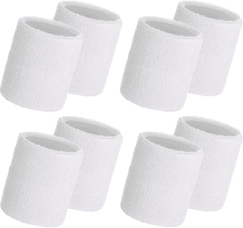 8 Pack Wrist Sweatbands Sports Wristbands Tennis Sweatbands Neon 80s Thick Cotton Gymnastics Sweat Band Athletic Football Soccer Sports Wristband for Men Women Party