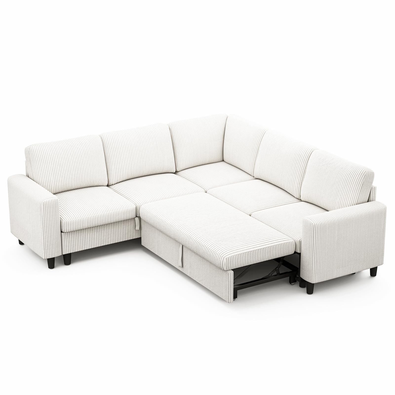 KKL Sleeper Sofa Pull Out Couch Bed for Living Room, L Shaped Modular Sectional Couches with Storage, Convertible Sleeper Sofa with Pullout Bed, White