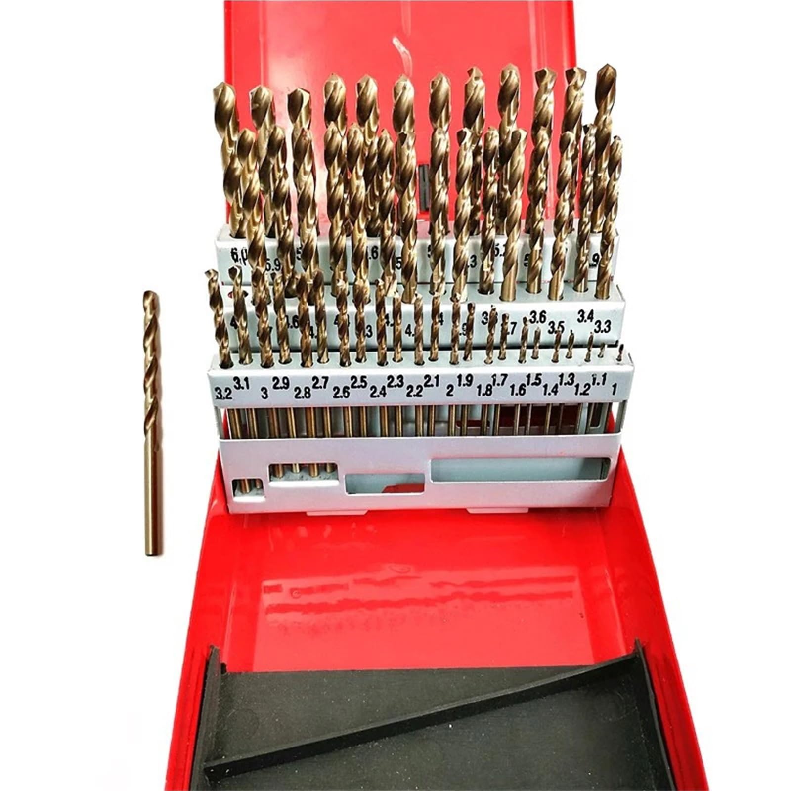 Juego de brocas para taladro rotativo Juego de brocas cobalto M35 41/51 piezas, HSS-Co, longitud estándar, con estuche metálico for taladrar acero inoxidable, madera y metal(41Pcs 6-10mm)