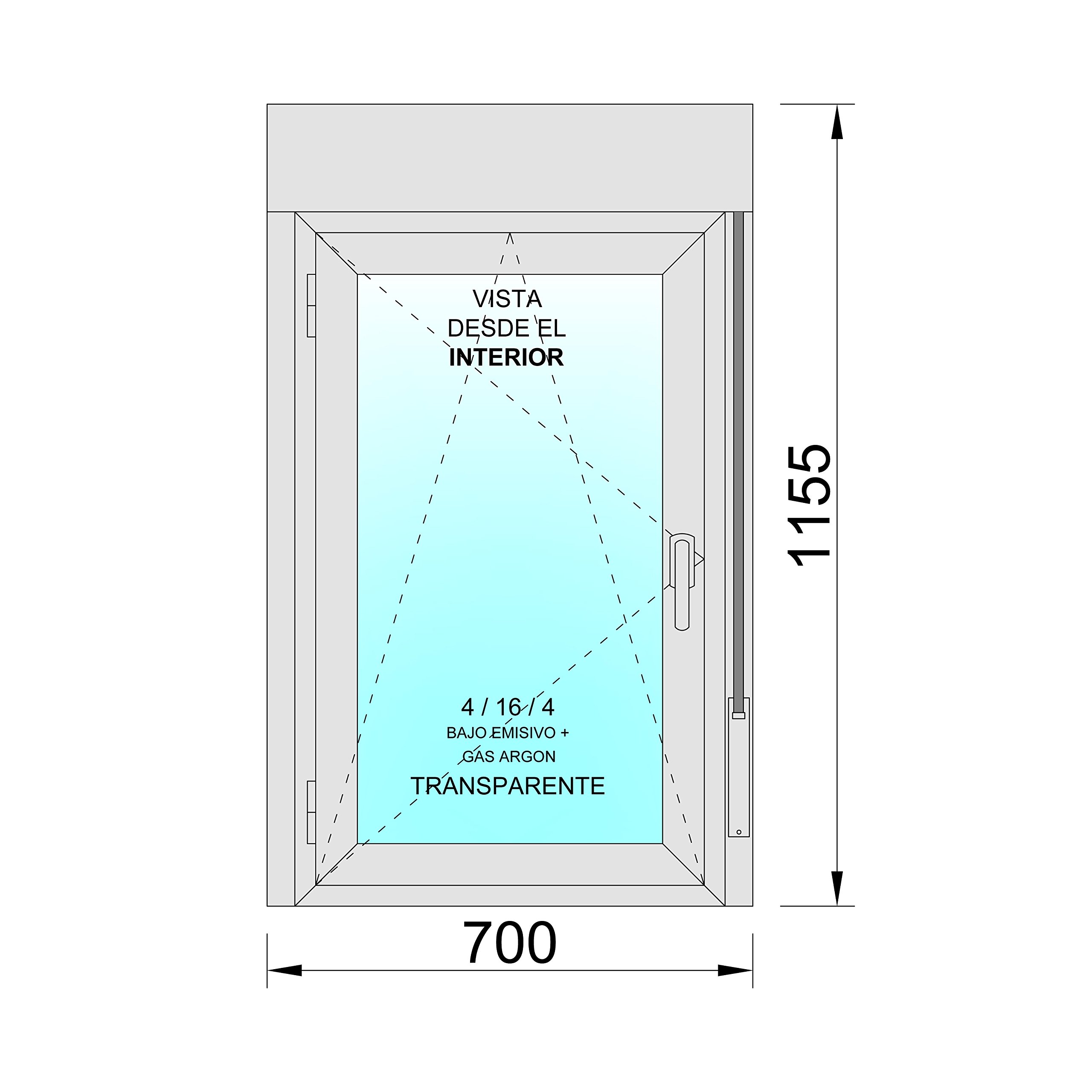 Ventanastock PVC 700x1155 Practicable Oscilobatiente Izquierda con Persiana 1 hoja