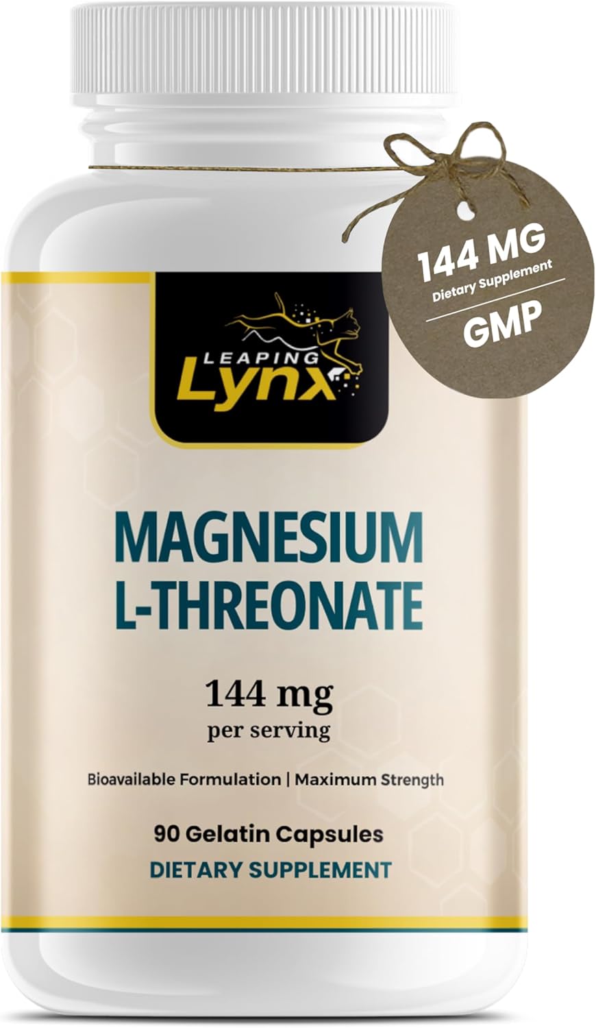 L-treonato de magnesio 144 mg  Magnesio de alta absorción clínicamente estudiado para la salud cerebral, la memoria, la concentración y el sueño  90