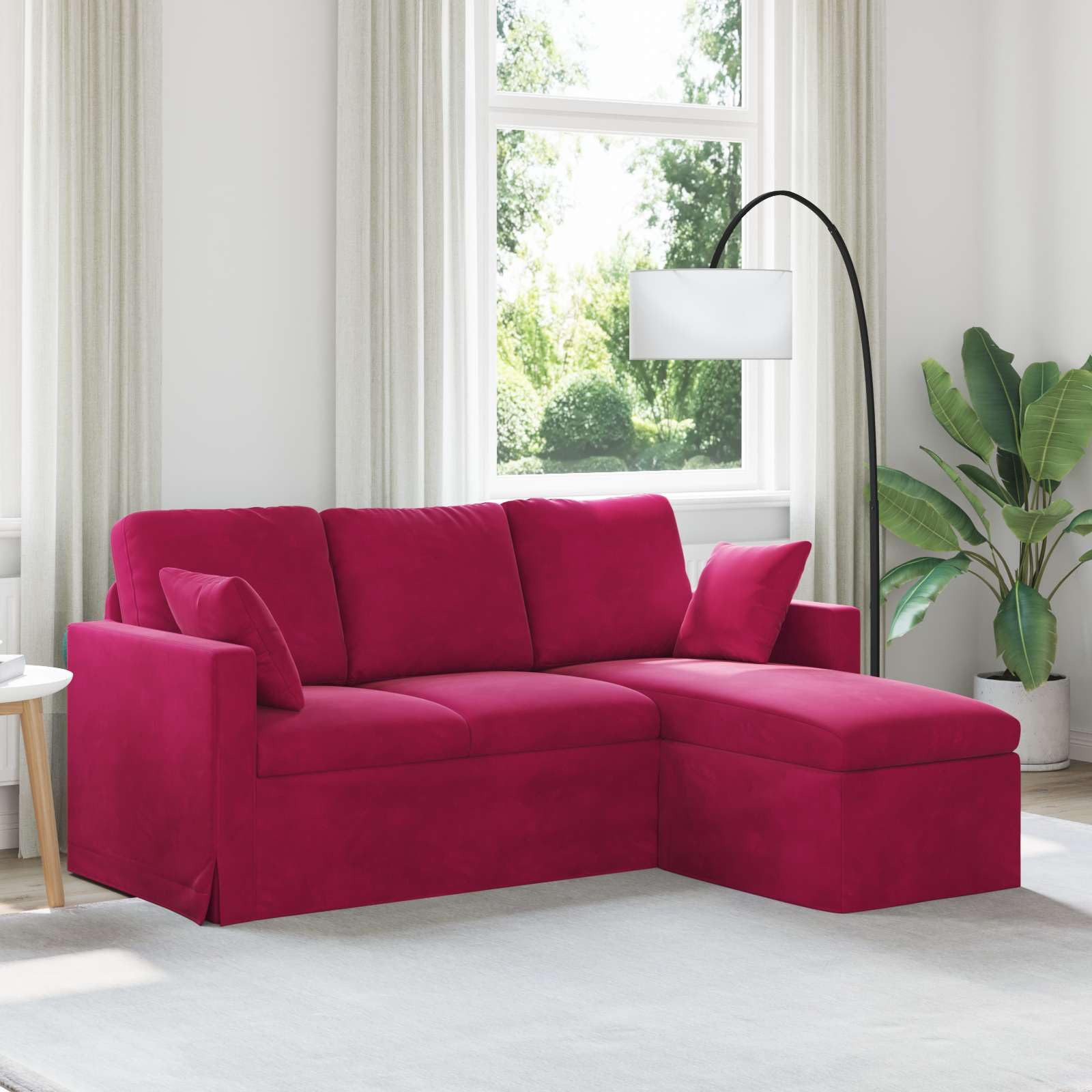 Sofá de terciopelo rojo vino, estructura de metal y patas de plástico, moderno sofá de salón en rojo vino con cojín ergonómico, diseño estable para relajarse