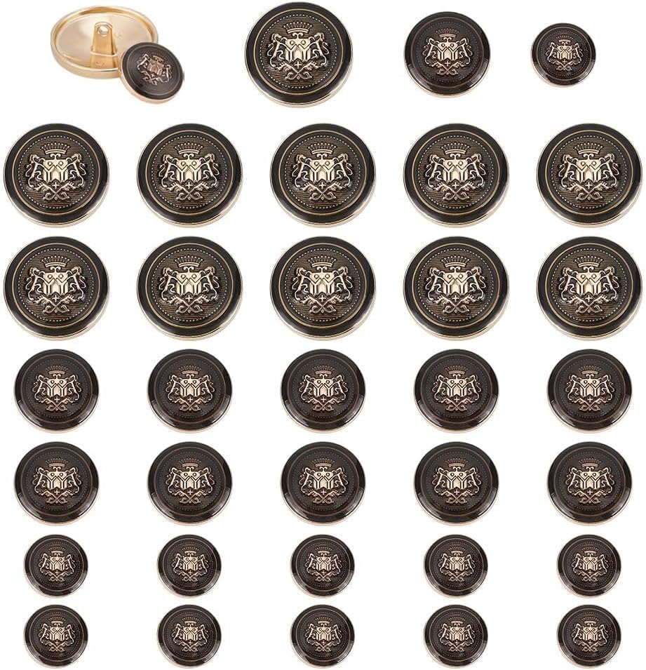 Khazna Antique Black Silver Metal Blazer Button Set, 30 Pcs 0.6/0.8/1 inch Round Lion & Crown Buttons for Men Women, Vintage Suits Button Set for Blazer, Suits, Coats, Uniform and Jacket