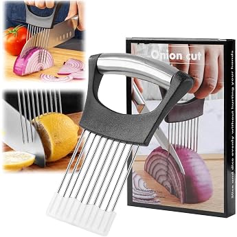1 x onion holder with protective case onion holder stainless steel onion holder cutter onion holders for vegetables suitable for cutting potatoes carrots onions vegetables meat etc