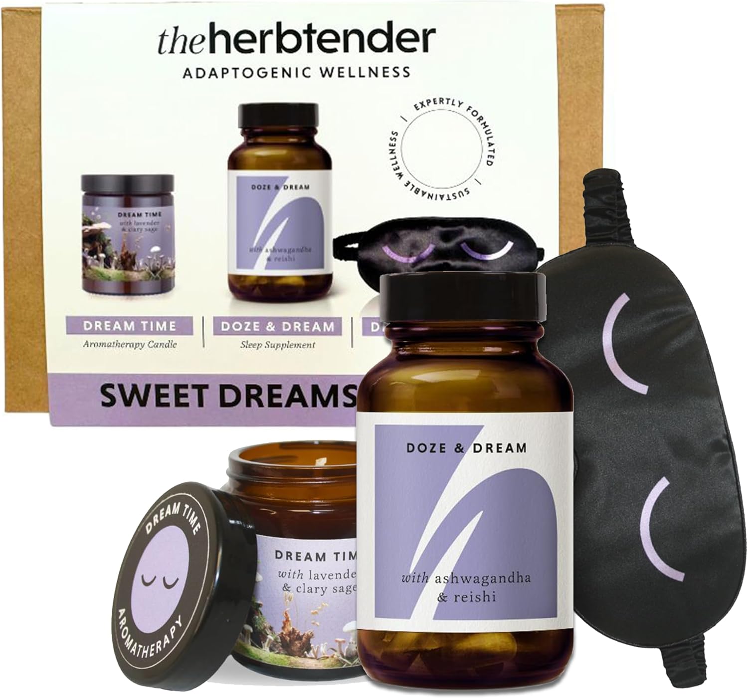 Sweet Dreams Gift Set – Thoughtful Present for Better Sleep, Natural Sleep Supplement, Aromatherapy Candle and Silk Sleep Mask, Gift for Relaxation & Wellness