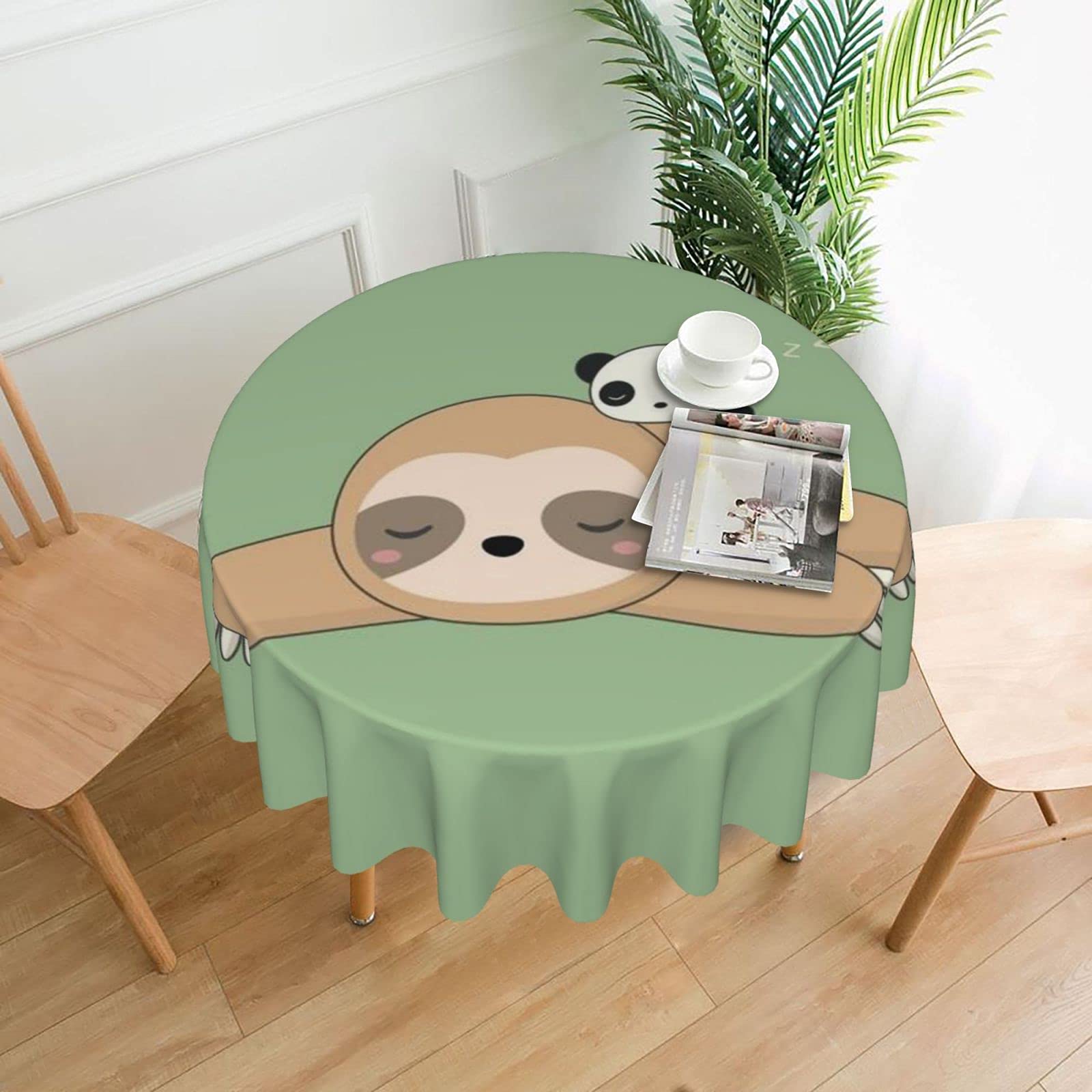Lawenp Cute Panda and Sloth Decorative Round Table Cloths - 60 Inches in Diameter for Buffet Tables, Parties, Holiday Dinners.