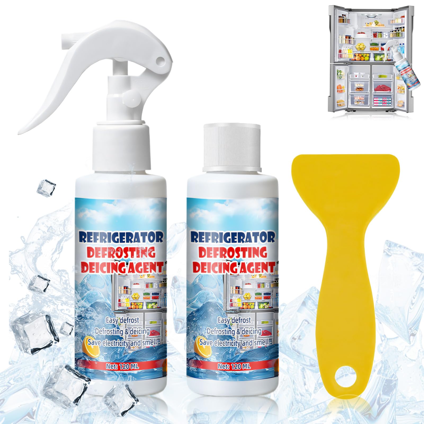 AllisWay Abtauspray für Gefrierschrank, mit Schaber, 120ml*2