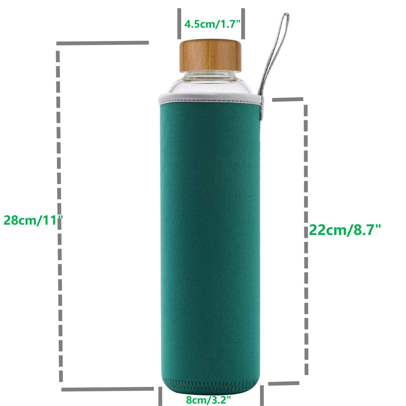 Sunkey Bottiglia D'Acqua In Vetro Da 92oz (2.7L) Con Indicatore Del Tempo, Coperchio In Bambù E Manicotto In Neoprene (Grigio) - 2