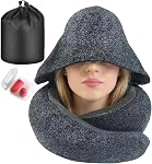 Travel Neck Pillow with Extra Large Hood Rollable Airplane Hooded Neck Pillow with Memory Foam Filling and Removable, Skin-Friendly Cover with a Carrying Pouch & CaseVelvet (Velvet)