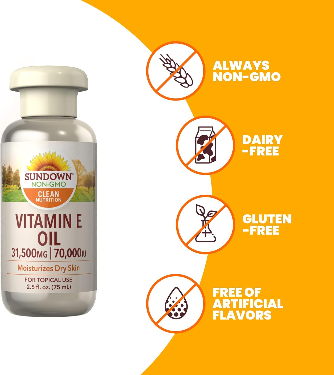 Sundown Vitamin E Oil 70,000 IU, Promotes Healthy Skin, 2.5 Fl Oz (75 mL), Pack of 3 (Packaging May Vary)