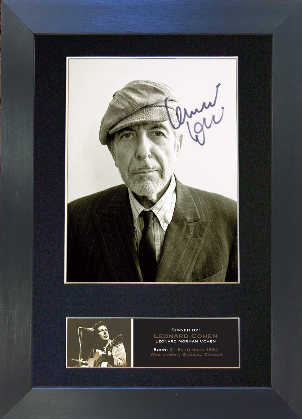 The Autograph Collector Gold,Black Leonard Cohen Signed Autograph Mounted Photo Reproduction Print A4 Rare (297 X 210Mm) #547 (Black Frame)