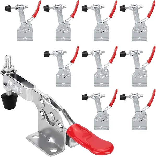 Chfine 10 Pack Toggle Clamps, Hold Down Clamp 220Lbs Holding Capacity Quick Release Horizontal Clamps with Rubber Pressure Tip for Woodworking Jigs and Fixtures, Welding, Drill Press, Crosscut Sled
