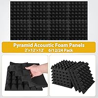 Vista 4 de Paquete de 24 paneles de espuma acústica a prueba de sonido para paredes, paneles de espuma acústica de 2 x 12 x 12 pulgadas, con diseño piramidal