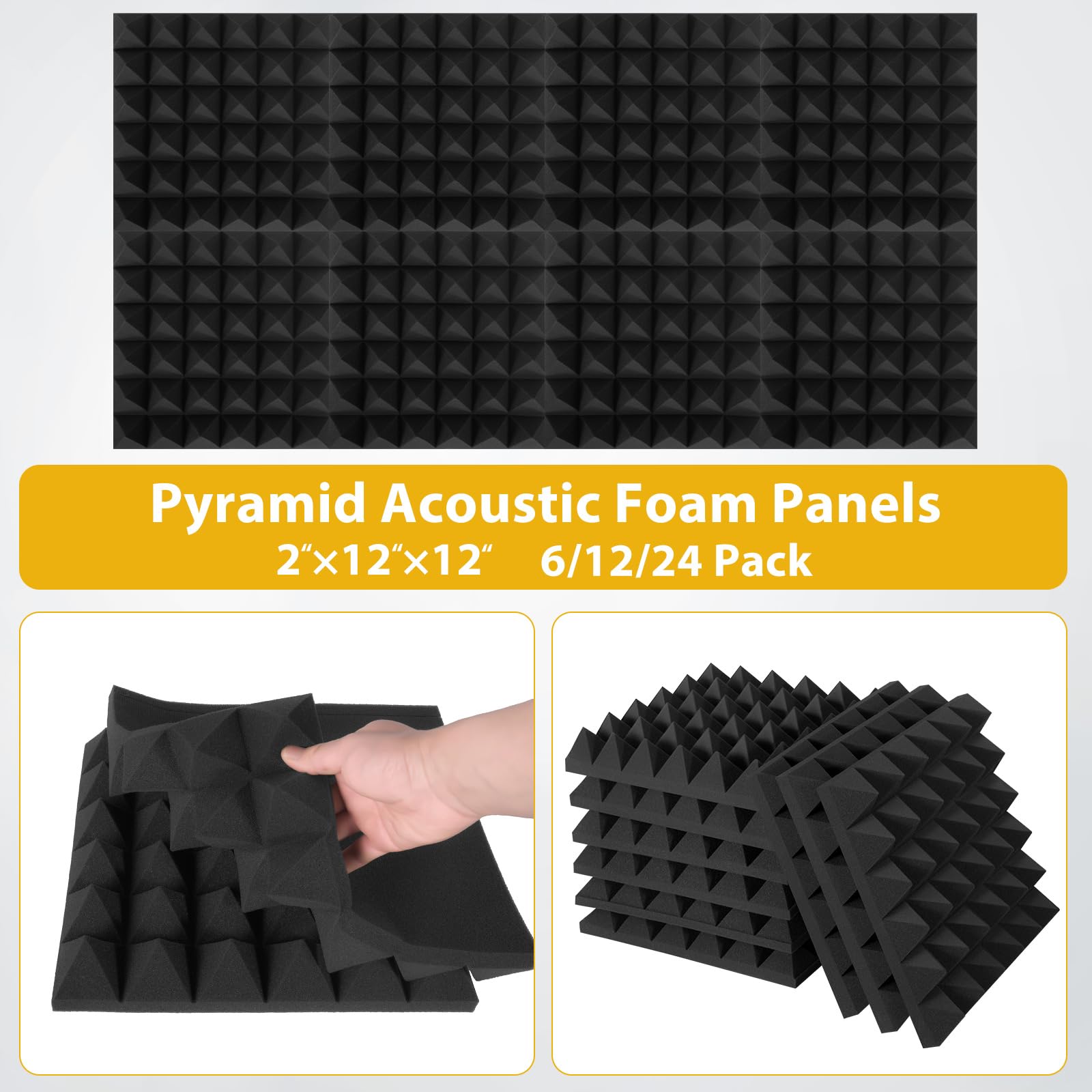 Lot De 12 Panneaux Acoustiques Mousse 3D Forme Brique - Insonorisation Murale Anti-Écho 30,5x30,5x2,5 Cm - Studio, Home Cinéma, Podcast, Chambre
