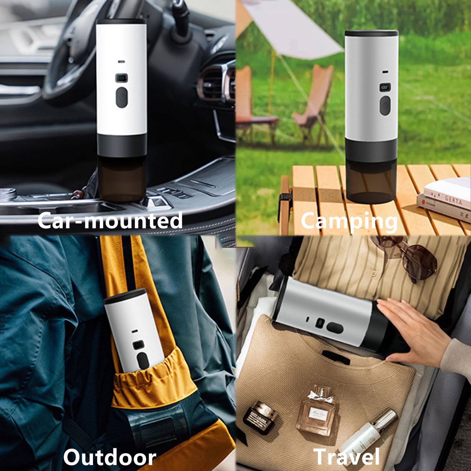 Cafetera portátil 3 en 1 con calentamiento rápido, diseño fácil de viajar, soporta café en cápsulas y molienda fina para café recién hecho en cualquier momento