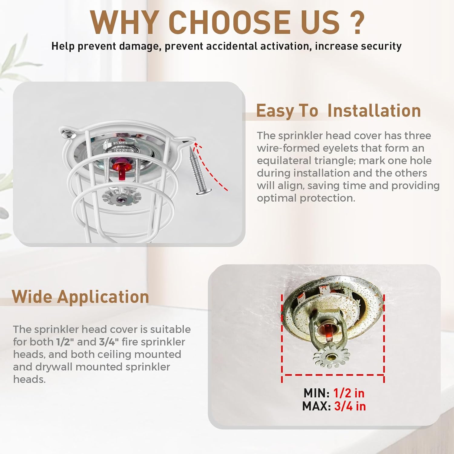 8 Pcs White Fire Sprinkler Head Guard Cover,Durable Fire Spirnkler Head Guard for Both 1/2" & 3/4" Fire Head,Guard for Fire Head for Protecting Flush Mount/Side Wall/Pendent Head Semi
