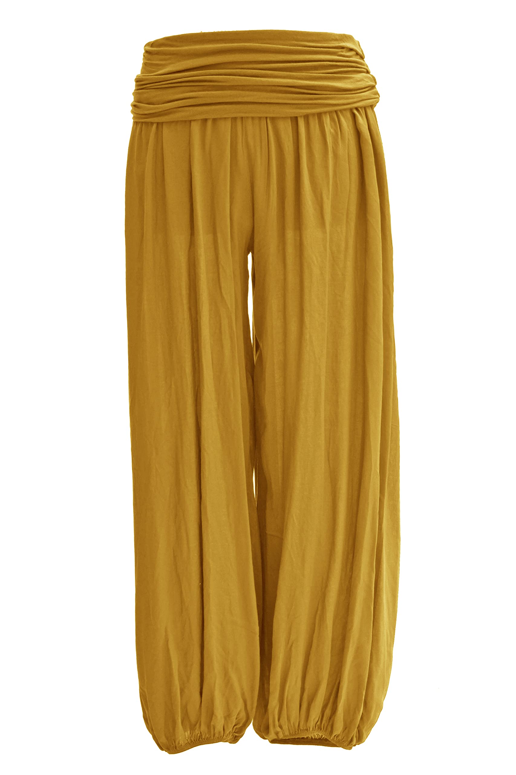 Texture Women's Mustard Italian Lagenlook Plain Viscose Boho Harem Ali Baba Trouser Pants Joggers One Size (, One Size)