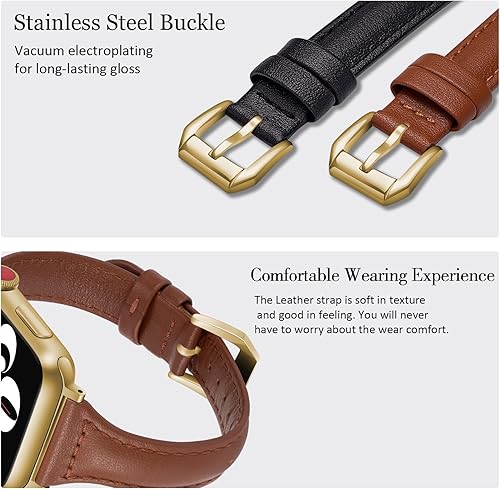 Miniatura 5 de Paquete de 2 correas delgadas de cuero genuino compatibles con Apple Watch Band de 1.496 pulgadas, 1.575 pulgadas, 1.614 pulgadas, 1.654 pulgadas,