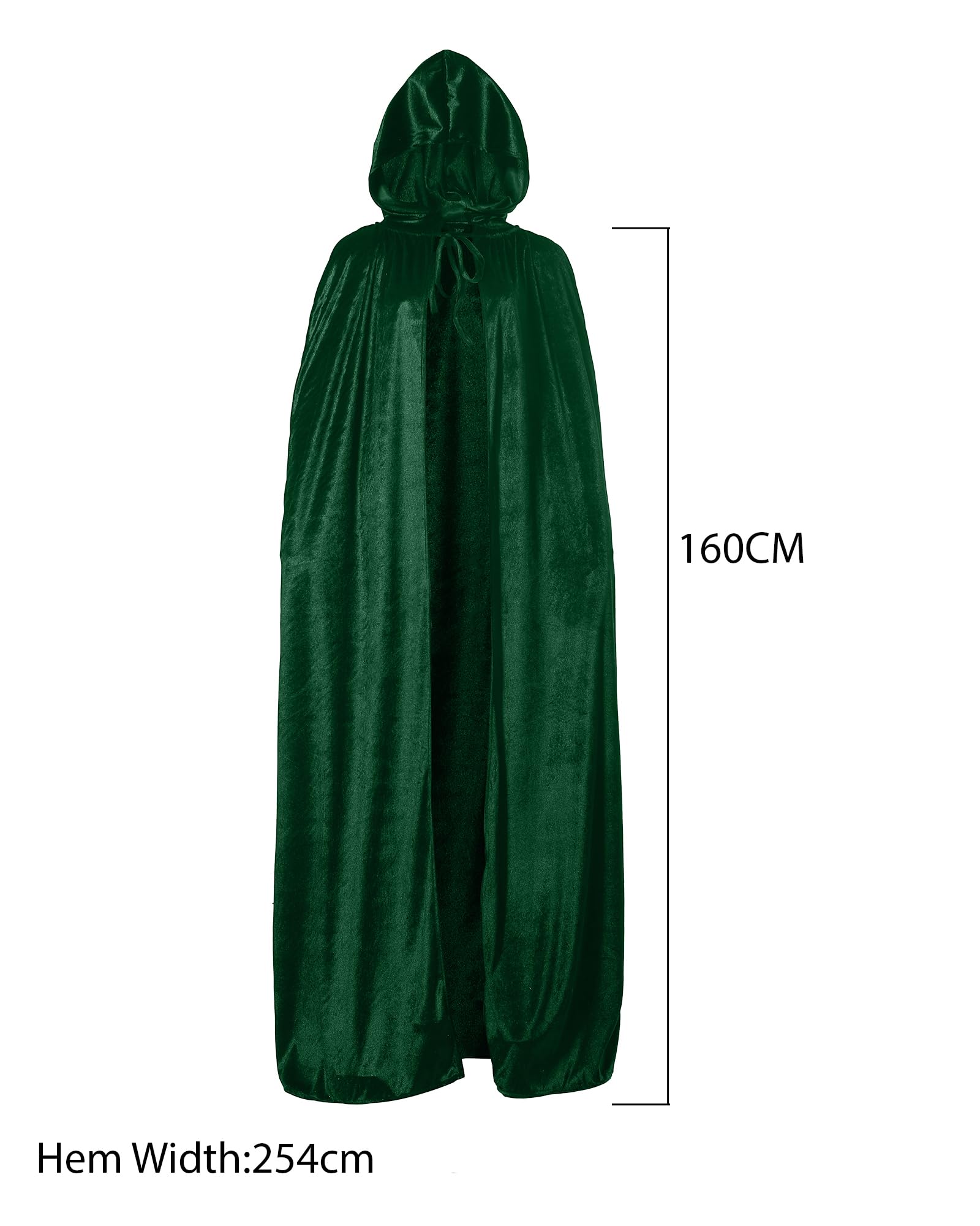 Webeasy Full Length Hooded Velvet Cloak Halloween Christmas Fancy Cape Costumes 160cm/63 inch, Unixsex(Green) - Image 2