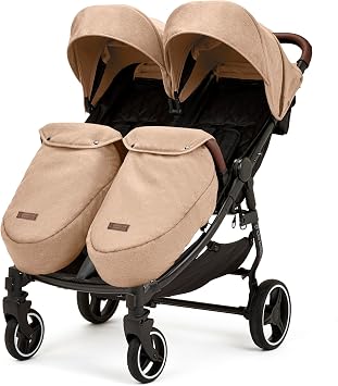 Ickle Bubba Venus Double Max Double Buggy, Biscuit, 2 Footwarmers