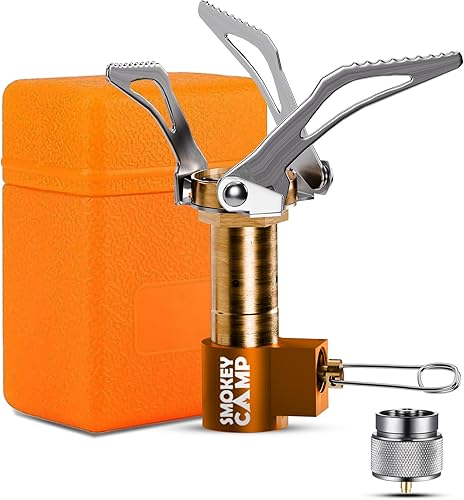 Mini estufa de campamento de 3000 W, estufa de campamento ultraligera con una funda de transporte y un adaptador adicional, compatible con tanques