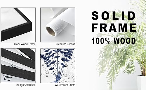 Miniatura 3 de Arte de pared botánico enmarcado grande – Decoración de pared de hoja azul marino de 16 x 24 pulgadas, juego de 3 impresiones artísticas Azul
