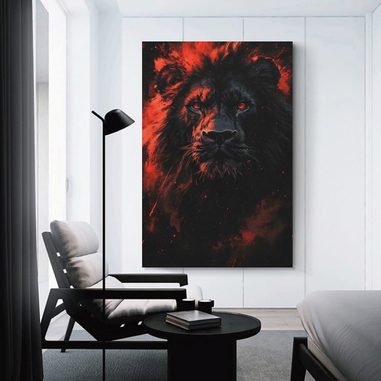 Junmoney Lion with Red Eyes Canvas Wall Decor, 08x12inch(20x30cm), for Gallery Wall Decor And Room Displays, Wall Decor Suited to Curated Displays