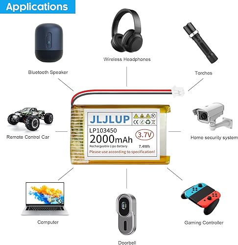 Miniatura 5 de Paquete de 2 baterías Lipo de 3.7 V 2000 mAh recargables de polímero de litio con conector PH de 0.079 in Circuito de protección integrado para
