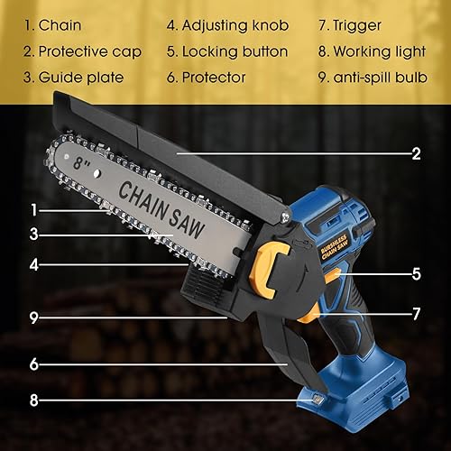 Miniatura 7 de Motosierra para batería Dewalt de 20 V MAX, motosierra de poda inalámbrica sin escobillas de 8 pulgadas, corte rápido y potente de 24.6 piesS,
