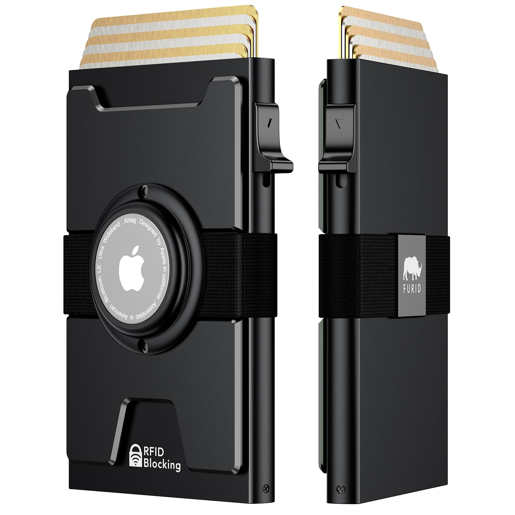 furidSmart Airtag Wallet Men: Metal Wallet with Airtag Holder - Apple Air Tag Wallet for Men Airtag, Slim Minimalist Pop Up Card Wallet