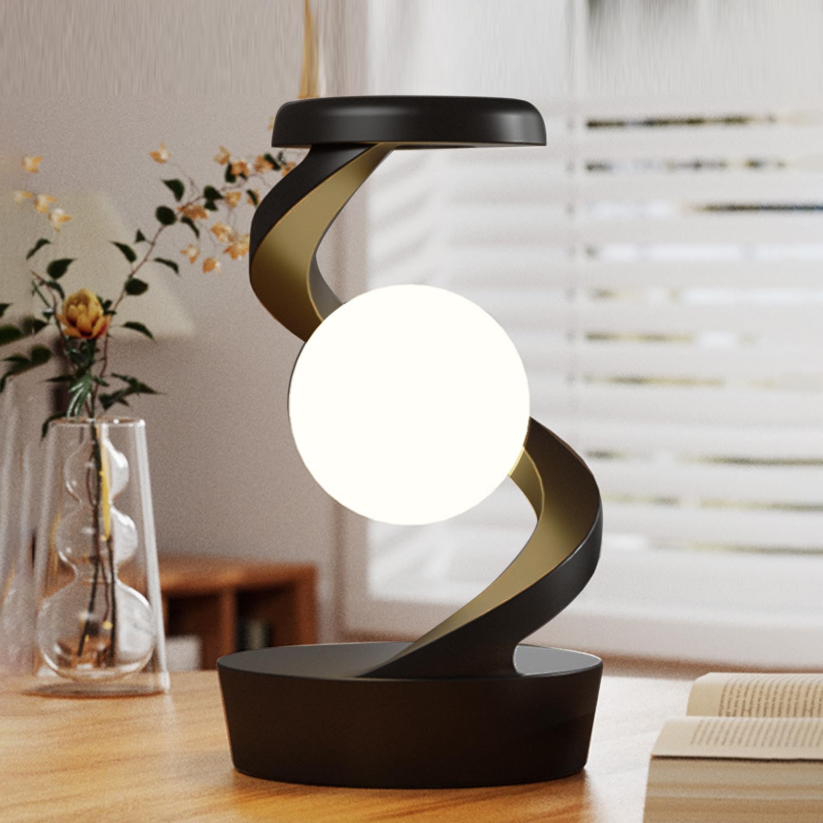 Garosa Lampada da Tavolo a LED a Spirale con Luce a Sfera Fluttuante 3D Lampada da Tavolo a LED Levitante con Sensore di Onde Manuali di Ricarica Wireless per la Decorazione