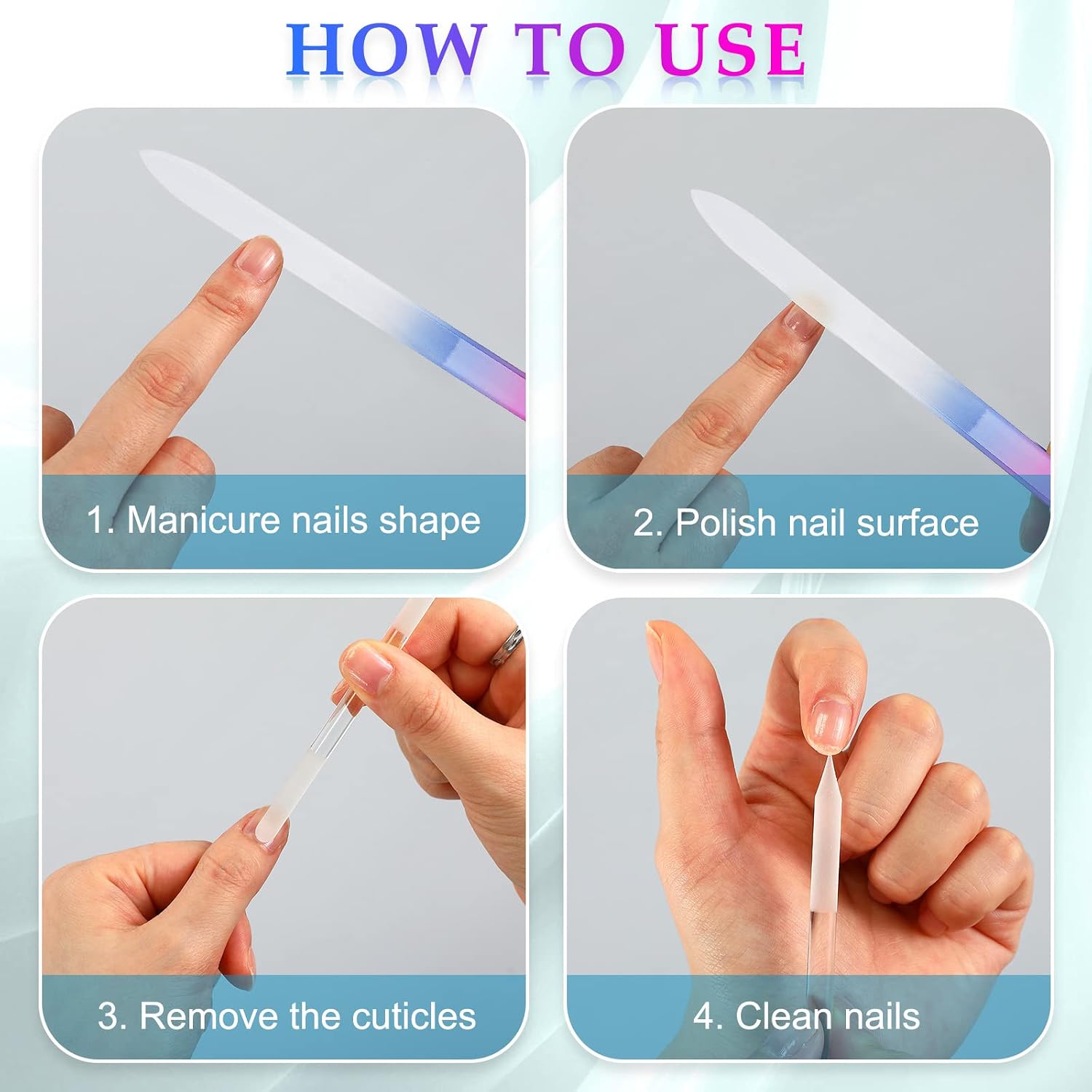 Zhehao 6 Pcs Glass Nail File and Nail Shiner Set Manicure, Blue Purple