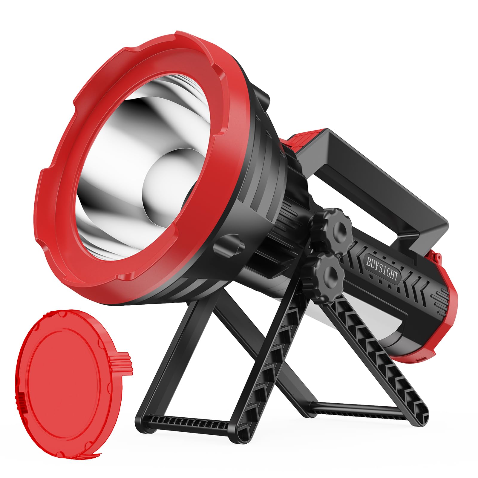 Rechargeable Spotlight Flashlight, 1000,000 lumens 600 Yards Range IP65 Waterproof Spot Lights Handheld Large searchlight with red Lens Side Flood Light Light USB C Recharge (Crimson Plus)