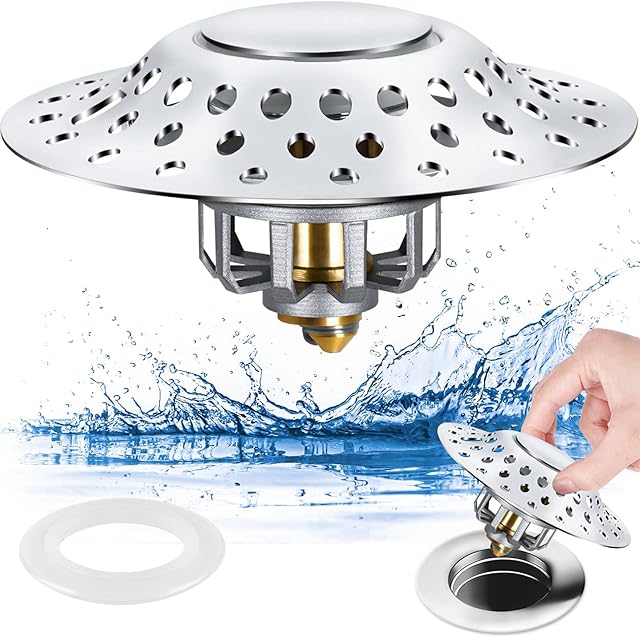Universal Bathtub Stopper with Cover Hair Collector, Bathtub Drain Cover Stopper, pop up Bathtub Drain Plug, Easy to Install and Clean, for 40-53mm Drain Hole