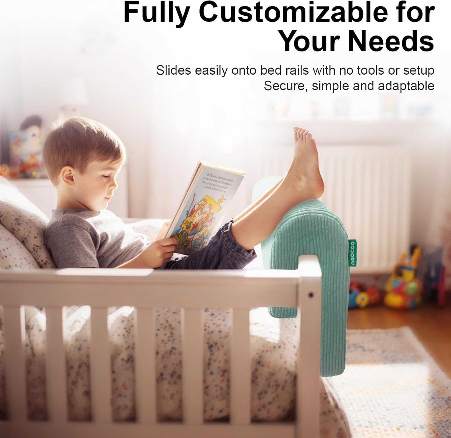 AEOCOO Bed Bumpers for Toddlers, Size 3 Ft, Toddler Bed Rail Bumper Protector for Loft Beds & Bunk Beds, Premium Soft Memory Foam Bed Guardrail, Anti-Bump | Fall Prevention, Blue