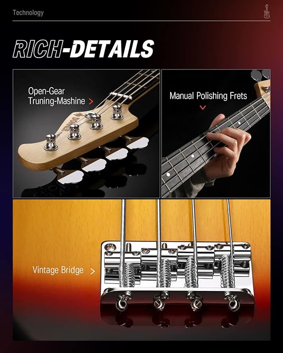 Donner Electric Bass 4 Strings Full-Size Guitar Kit PB-Style (Sunburst)
