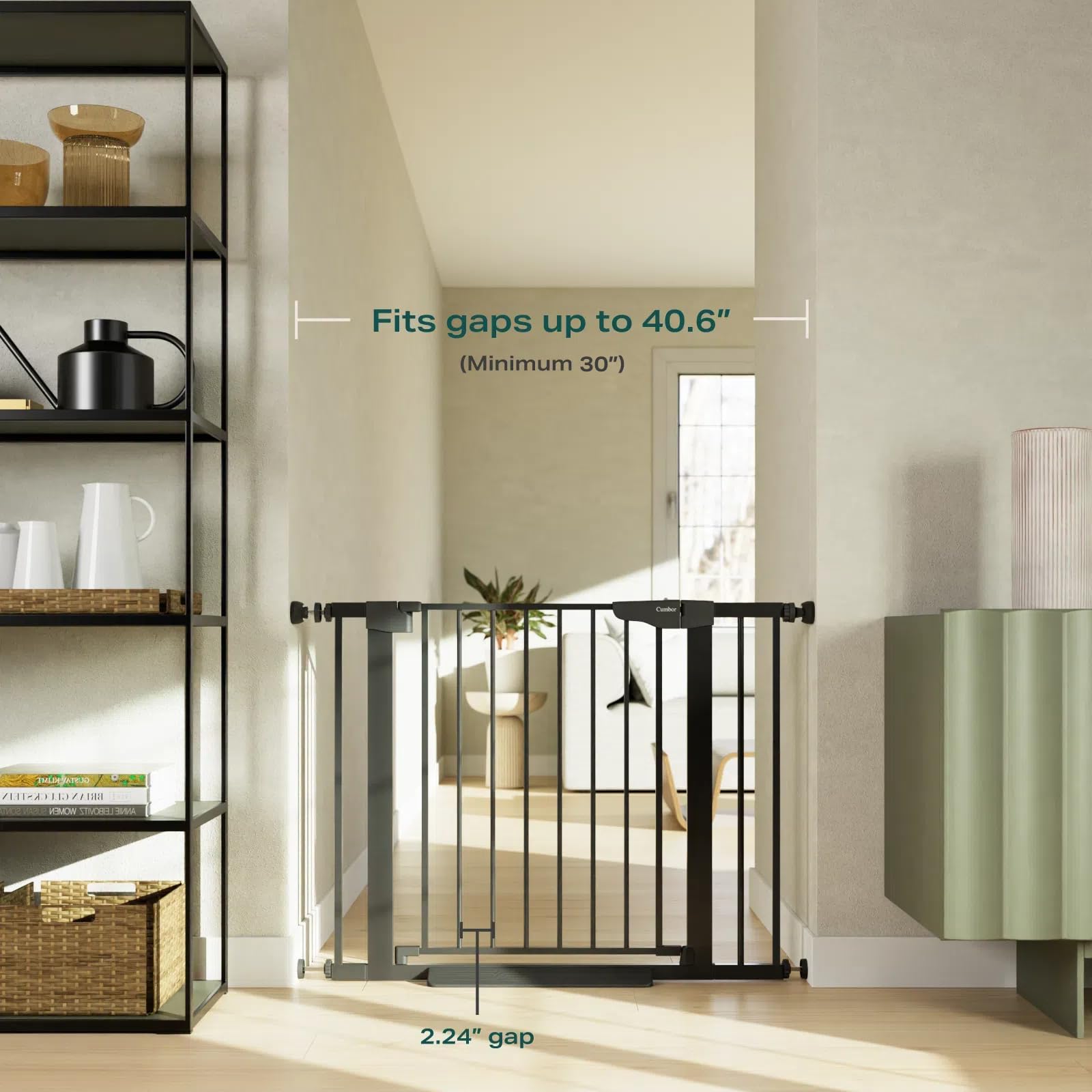 Cumbor 30-40.6 in Baby Gate for Stairs and Doorways, Dog Gate Indoor Black — Amazon image 2