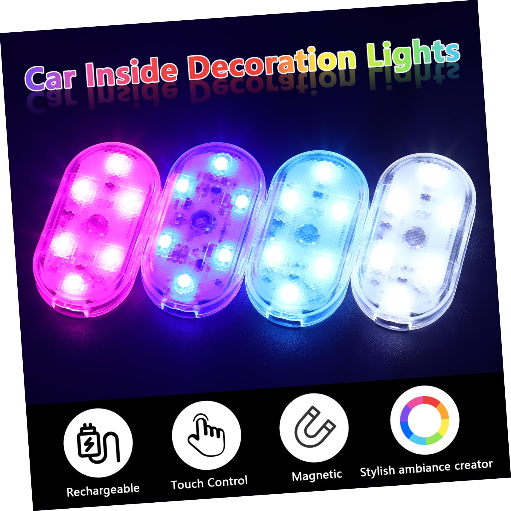 PACKOVE Car Interior Lights 4pcs Touch Control Ambient Lights Easy Setup for Car Interior