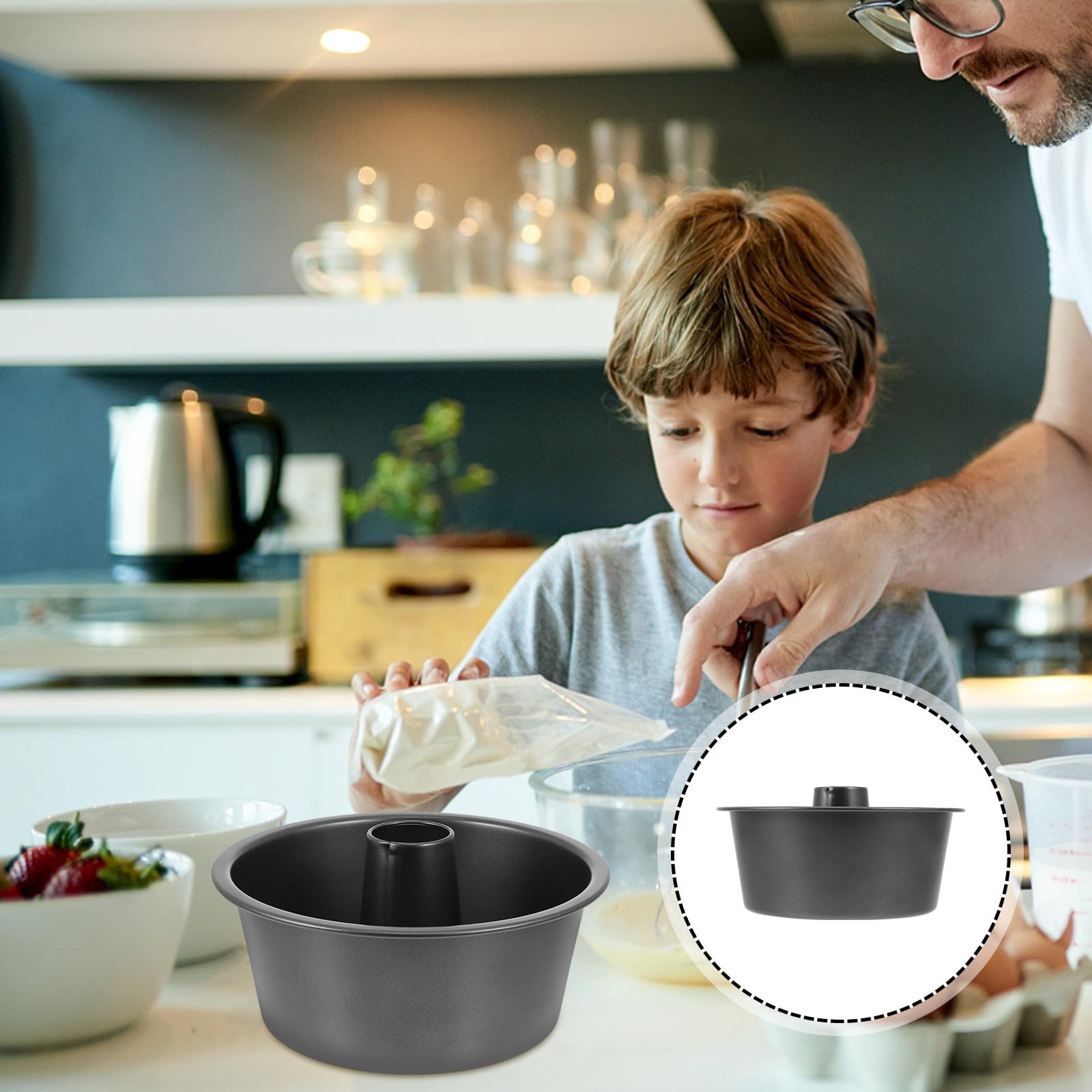Molde Redondo Hueco para Pasteles Antiadherente de Acero al Carbono Extra Grueso Resistente a Deformaciones Adecuado para Hornear Pan y Tartas