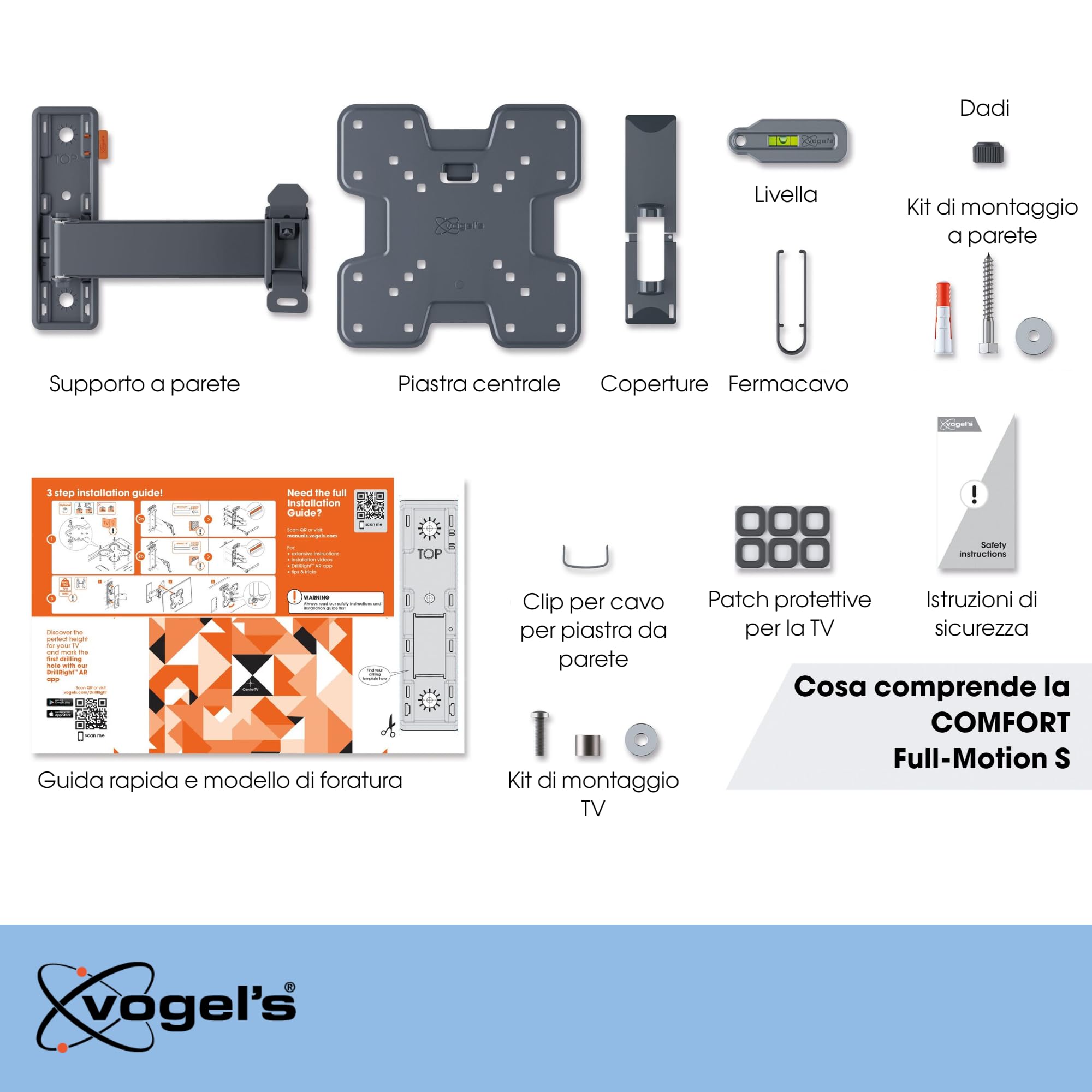 Vogel’s TVM 3225 Supporto TV girevole per televisori da 19-43 pollici, Max. 15 kg, Orientabile fino a 120°, Inclinazione, Staffa da parete per TV full-motion max. VESA 200x200 | Rotazione 120°, Inclinazione 20°, Portata 15 kg, Certificato TÜV, VESA 200x20