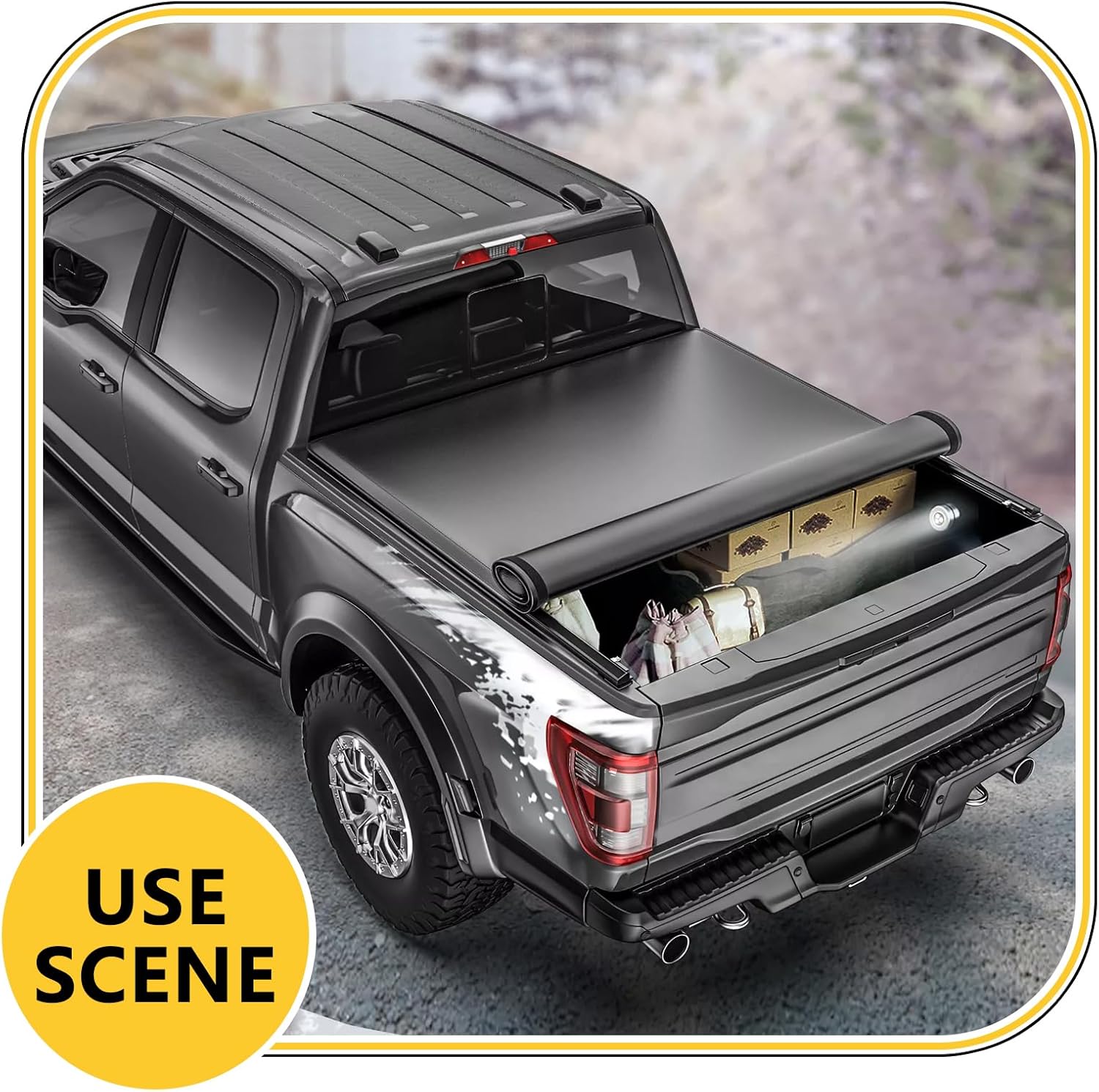 PENSUN Soft Roll Up Truck Tonneau Cover Compatible with 2015-2024 Ford F150 F-150 5.5FT Truck Bed Cover